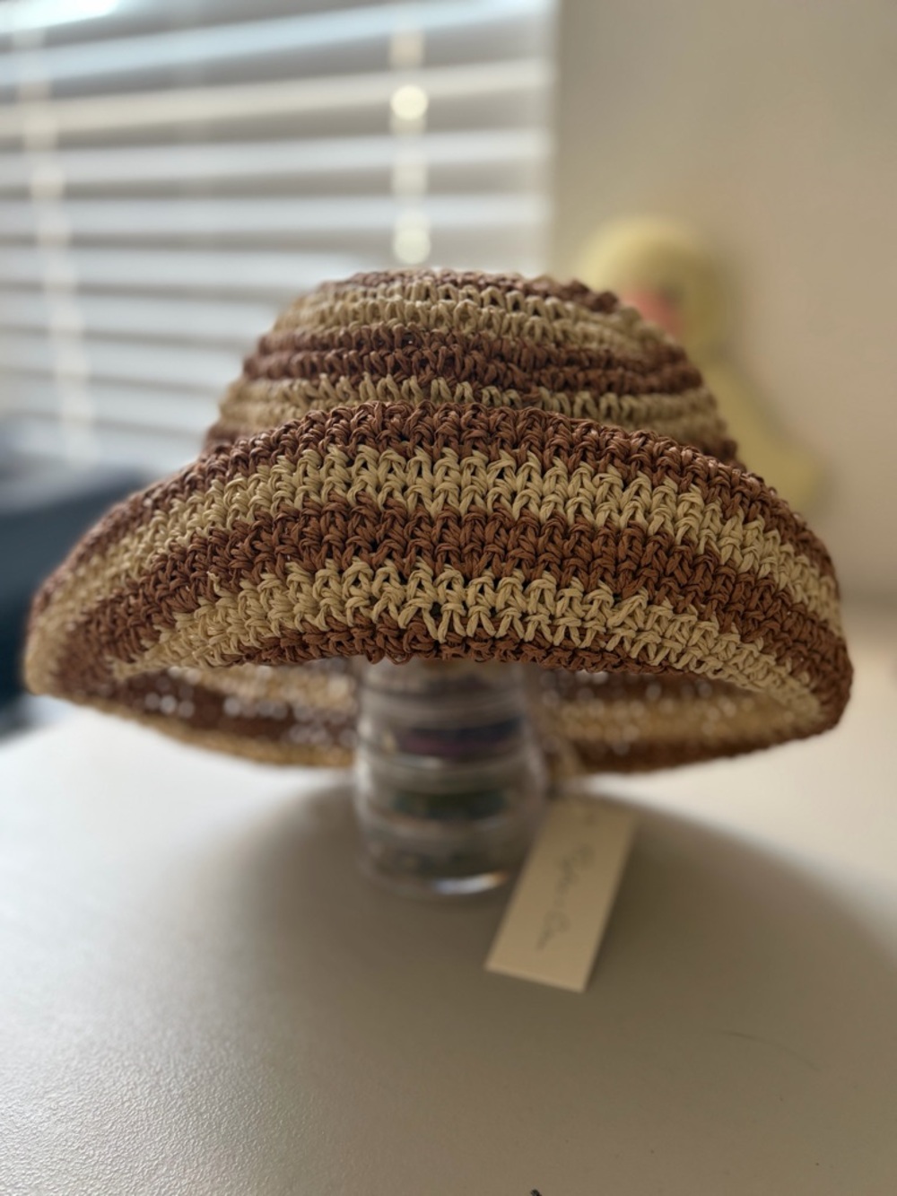 Rylee + Cru Striped Crochet Bucket Hat in Brown and Cream